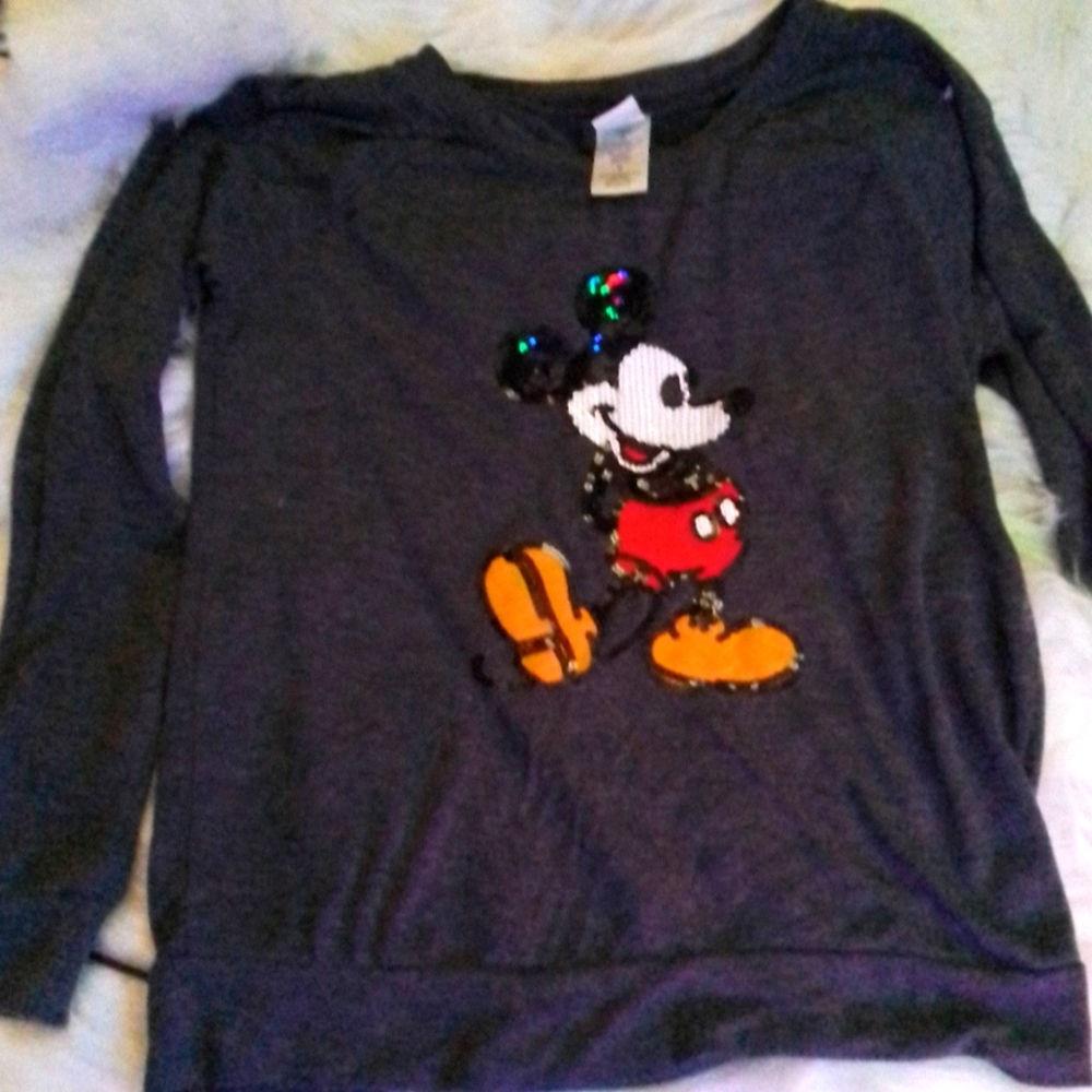 Sequined Mickey Mouse lightweight long sleeve charcoal color